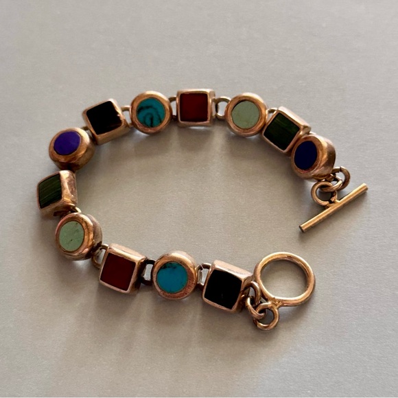 Vintage Multi Gemstone, 925 Sterling Silver Bracelet - Picture 3 of 5